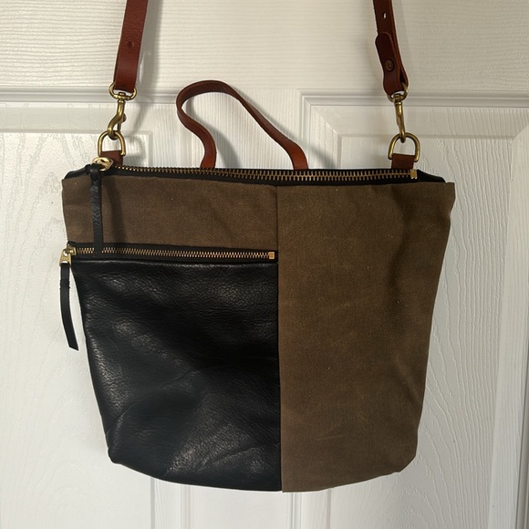Waxed canvas & leather bag with top handle - Picture 3 of 4